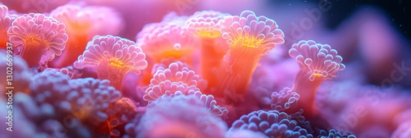 Fototapeta Intricate abstract forms inspired by coral structures emerge in vibrant hues, inviting a sense of wonder and exploration into an aquatic world beyond reality. Each detail captivates the observer
