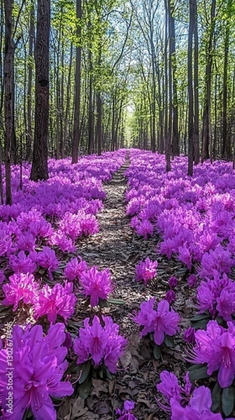 Fototapeta Forest Path Covered in Azaleas