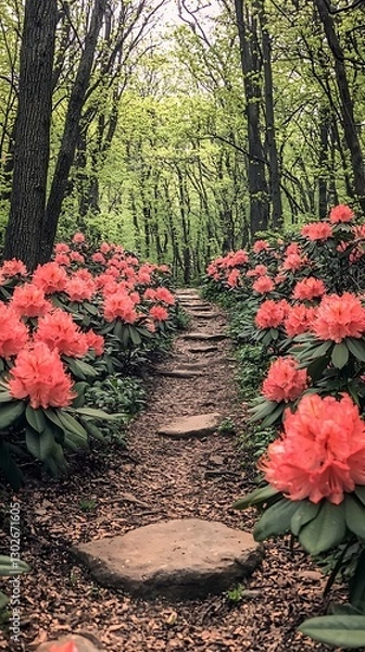 Fototapeta Spring path through rhododendron forest