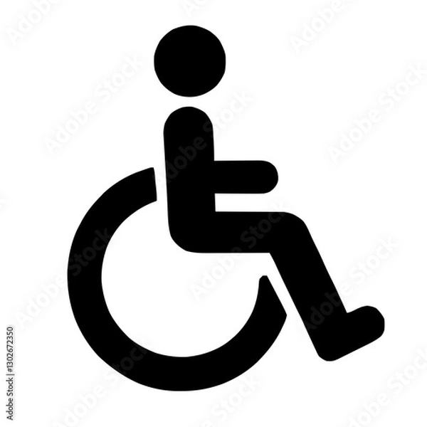 Obraz An illustration featuring a black wheelchair accessible sign silhouette set against a clean white background depicting a wheelchair symbol with a figure seated and large wheels.