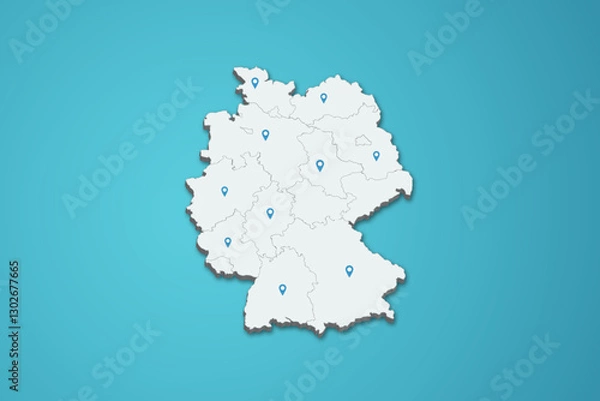 Fototapeta Germany 3D map illustration with province map pin on isolated background