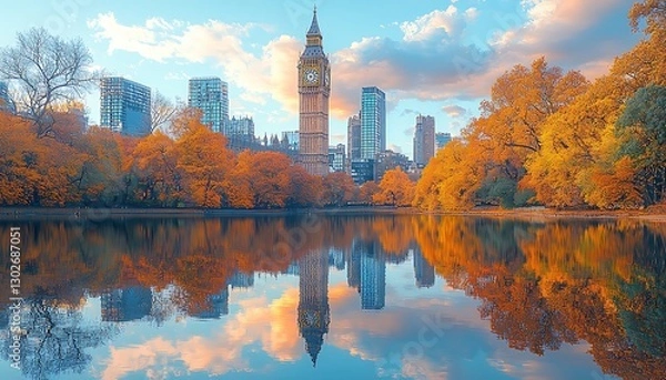 Fototapeta Autumnal Central Park, Big Ben Reflection