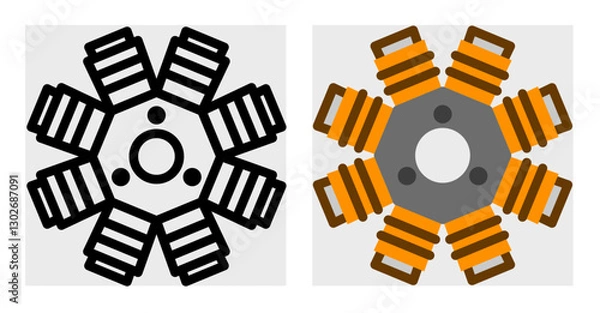 Fototapeta A stator icon with a radial coil design. This technical illustration is great for mechanical guides, electrical system diagrams, and automotive component catalogs.
