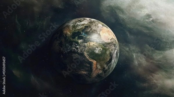 Obraz This breathtaking image depicts Earth from space, showcasing its vibrant colors and swirling clouds, conveying the beauty and fragility of our planet in the cosmic realm.