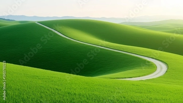 Fototapeta A grassy field with a path running through it from aerial view