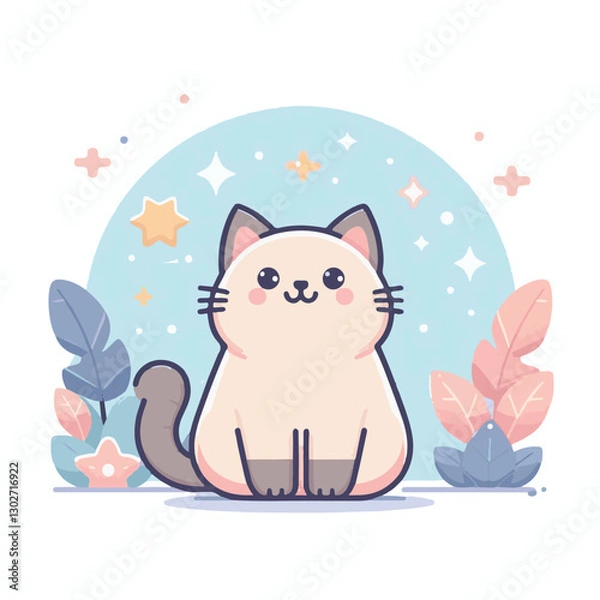 Obraz animal, cat, cute, pet, feline, domestic, kitty, background, happy, isolated, adorable, design, kitten, funny, white, fur, illustration, vector, black, mammal, looking, portrait, face, icon, beautiful