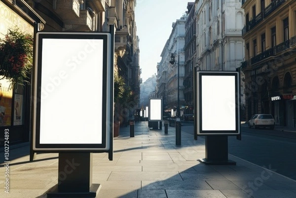 Fototapeta High Quality Image of Street 2 Side Billboard with Empty Posters 3 Position View 3D Image