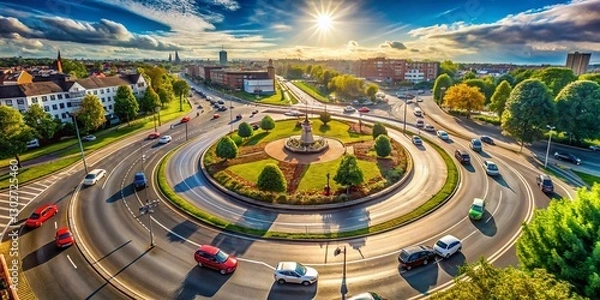 Fototapeta Panoramic Roundabout View: High-Resolution Stock Photo of City Traffic Circle
