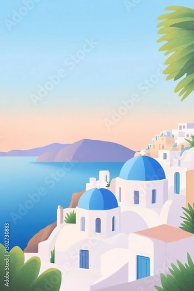 Fototapeta Serene Santorini landscape with iconic blue domes