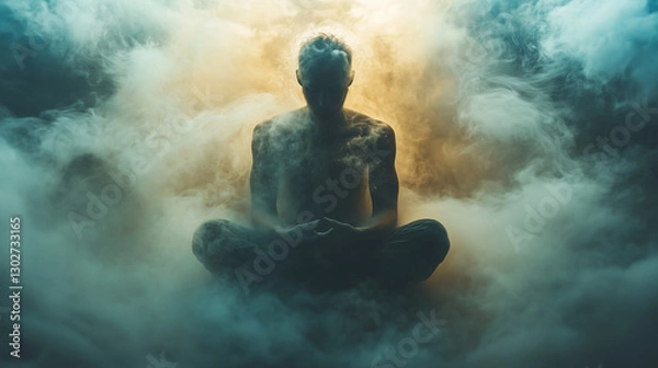 Obraz Mystical meditation in a surreal cloudscape, symbolizing inner peace and enlightenment