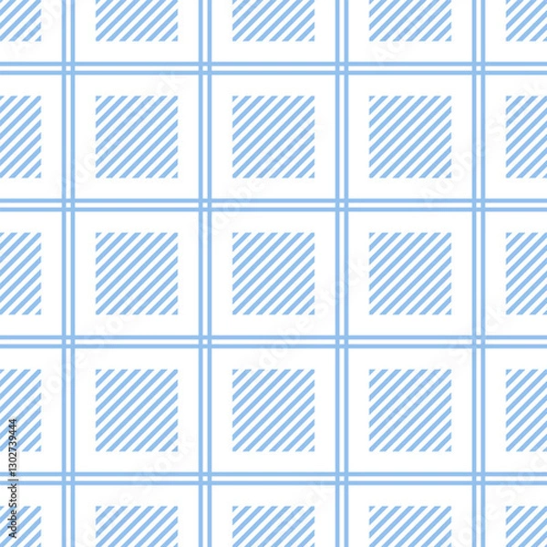 Fototapeta Universal blue checkered and striped pattern on a white background, vector seamless pattern. Classic art for fabric, textiles, paper and other designs.