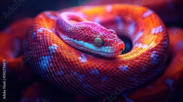 Fototapeta Vibrant Orange and Pink Snake with Stunning Patterns in Nature