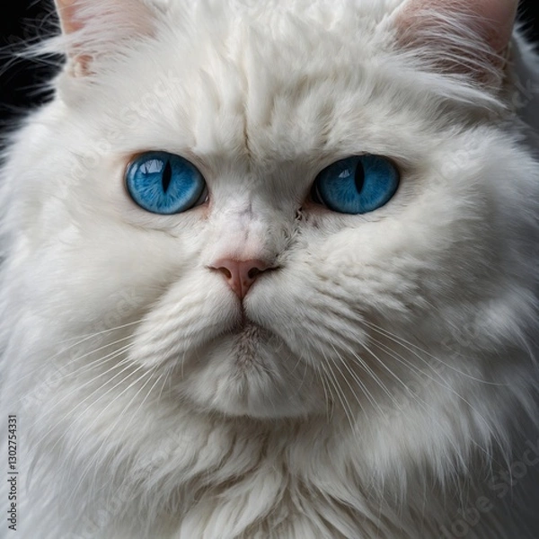Fototapeta A pure white Persian cat with striking blue eyes gazing directly at the camera against a seamless white background.