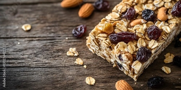 Fototapeta Healthy Granola Bar With Nuts And Dried Fruits On Wooden Background