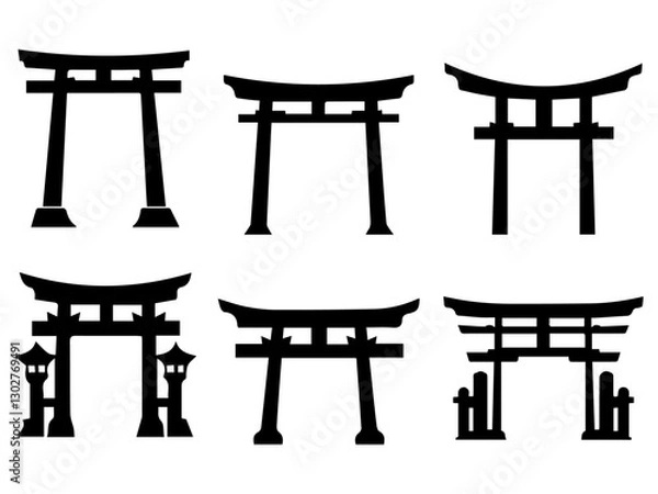 Fototapeta Set of silhouette of a Japanese torii gate