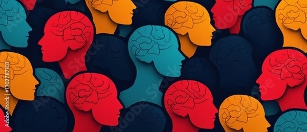 Obraz LGBTQ Infographics concept. Diverse Minds Uniting for Mental Health Awareness Through Vibrant Shapes and Patterns