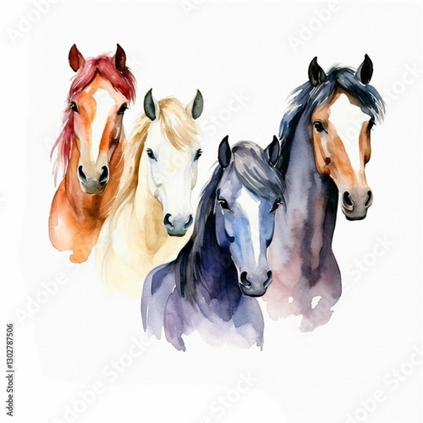 Fototapeta Watercolor horse hand drawn colorful illustration isolated on white background, decorative animal for greeting card, invitation, scrapbook, mascot or package design, page idea