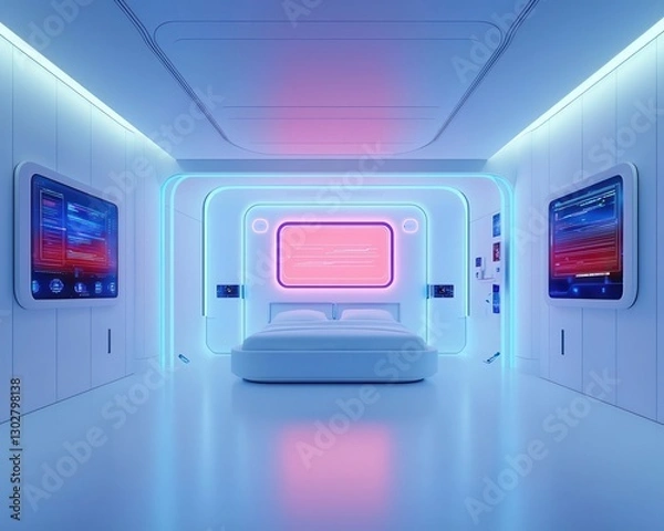 Obraz Futuristic dormitory with interactive smart walls and automated lighting, Real Estate  Dormitory  Architecture, hightech living