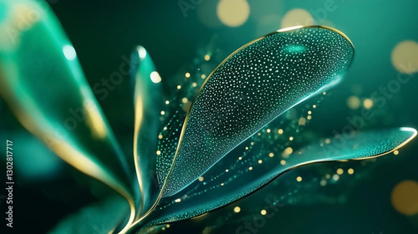 Fototapeta This artwork showcases organic digital forms inspired by plant growth, featuring luminous leaves and delicate textures that evoke a sense of life and vitality, against a soft glowing backdrop