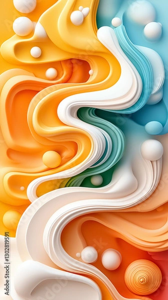 Fototapeta Swirling forms and colors create a mesmerizing dance reminiscent of underwater ecosystems. Vivid oranges, blues, and whites intertwine, reflecting an organic flow inspired by marine beauty