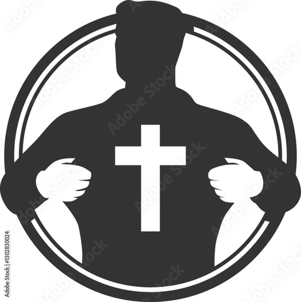 Obraz The silhouette of a man opens his chest and there is a cross sign vector illustration