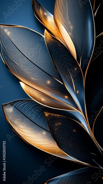 Fototapeta Intricate forms inspired by nature emerge as vibrant leaves with shimmering details. These organic shapes create a captivating display of textures, blurring the line between art and life