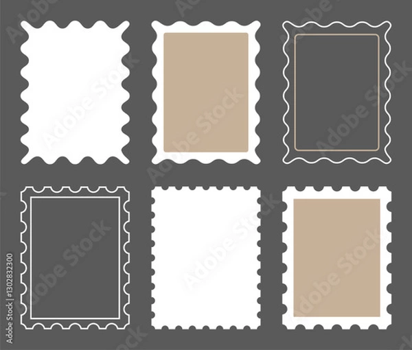 Fototapeta Set hand drawn outline blank frame. Retro text box. Empty speech bubble on gray background, doodle postage stamp of different rectangle shape. Isolated Flat Vector EPS10 groovy style.
