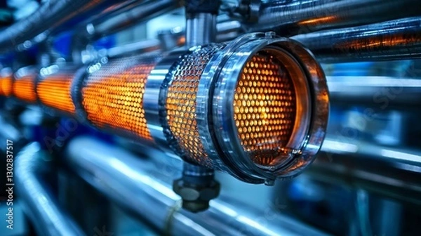 Fototapeta Detailed view of a heat exchanger within an HVAC setup.