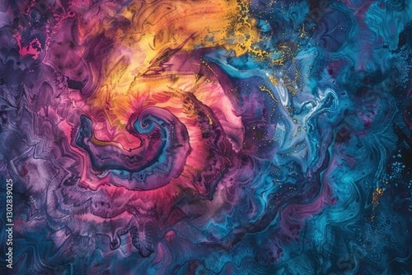 Fototapeta Abstract swirling colors in vibrant hues of purple, orange, and blue, creating a dynamic and mesmerizing background