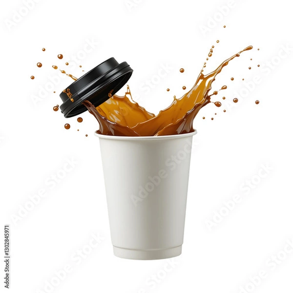 Obraz 3d realistic vector icon illustration White paper coffee cup with splash of coffee