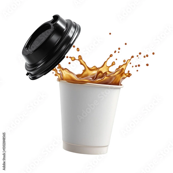 Obraz 3d realistic vector icon illustration White paper coffee cup with splash of coffee