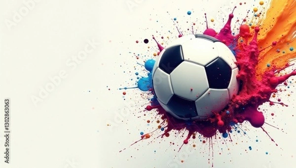 Obraz Soccer ball mid-flight, splashed with dynamic paint , art, splatter