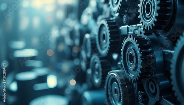 Obraz Gears and cogs in industrial machinery