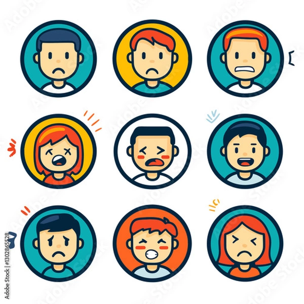 Fototapeta Diverse emotions icons set. Expression, feeling, mood and face concepts.