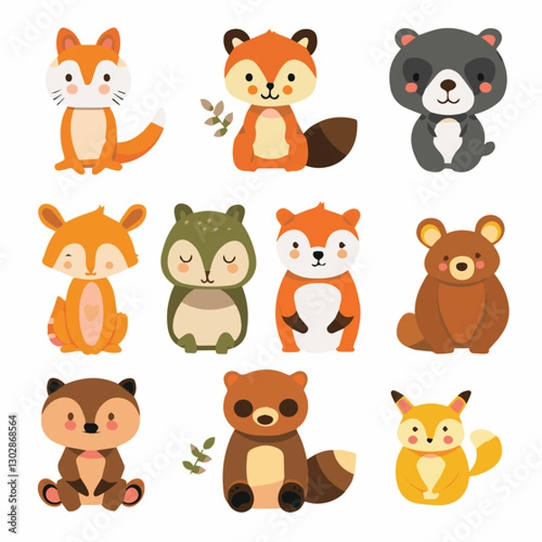Obraz cute, animal, character, vector, cartoon, illustration, happy, set, design, graphic, funny, baby, zoo, art, adorable, background, collection, giraffe, children, isolated, lion, child, bear, print, wil