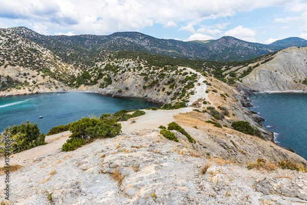 Obraz Views from the Golitsyn Trail - a mountain trail carved on the slope of Mount Koba-Kaya, located along the coastline southwest of the village of Novy Svet, Crimea, Russia