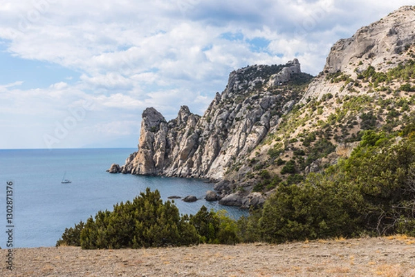 Obraz Views from the Golitsyn Trail - a mountain trail carved on the slope of Mount Koba-Kaya, located along the coastline southwest of the village of Novy Svet, Crimea, Russia