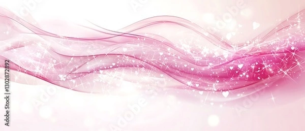Fototapeta Elegant Pink Abstract Background with Flowing Waves and Sparkling Hearts