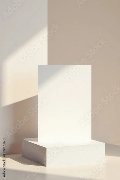 Fototapeta Blank card mockup on a stack of paper against a neutral backdrop, showcasing elegant simplicity and design potential.