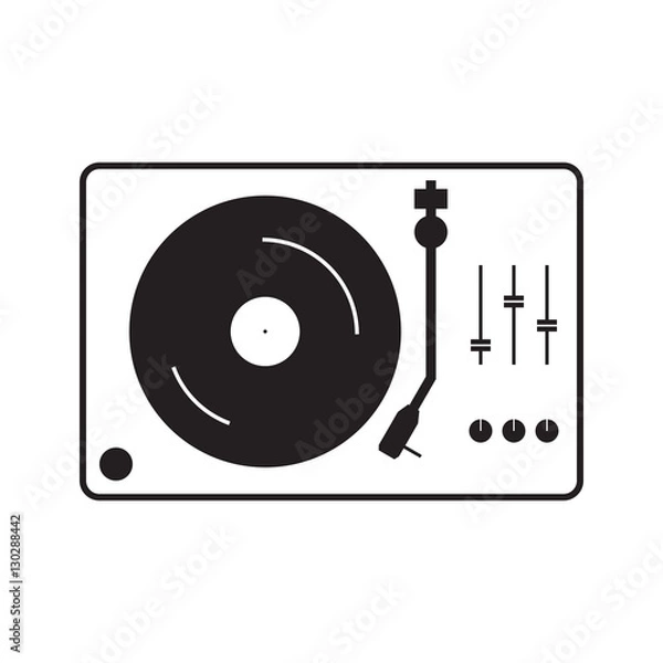 Fototapeta Simple flat gramophone icon, grayscale on white background