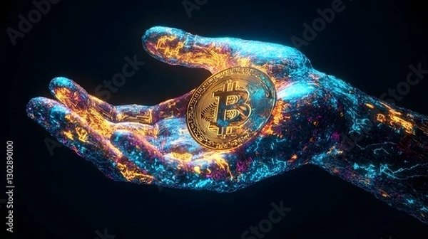 Fototapeta Captivating NFT Presented in Pulsing Neon Aura Showcasing the Allure of Cryptocurrency Investments