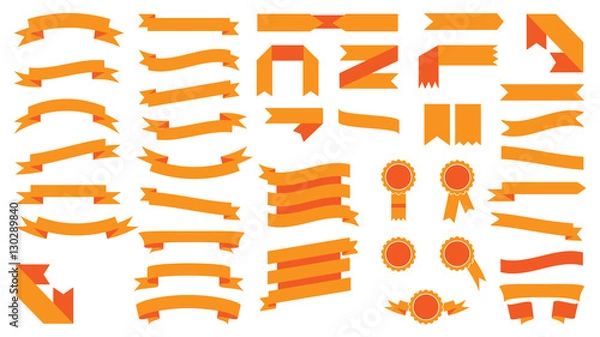 Fototapeta Set of beautiful festive colored orange ribbons. Vector illustra