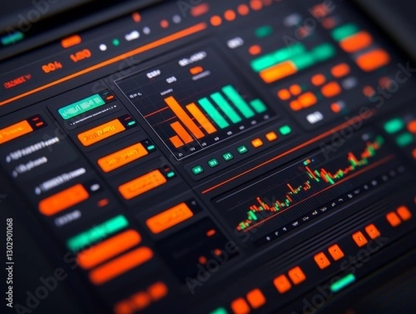 Fototapeta Futuristic Digital Interface Design Technology Hub Data Visualization Cyber Environment Close-Up Interactive Analytics