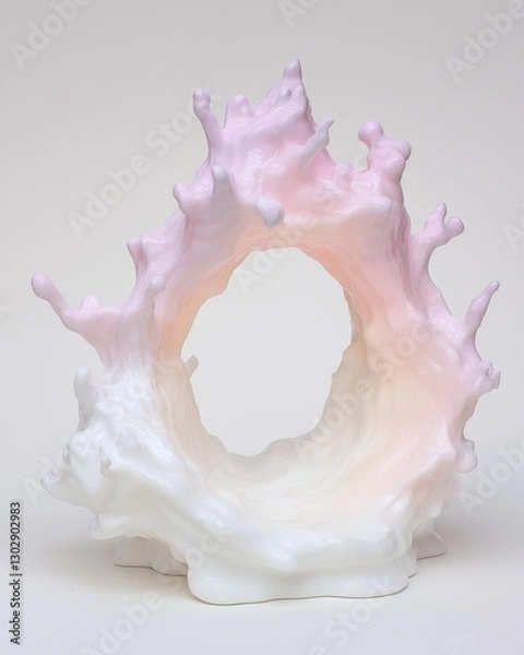 Fototapeta Abstract Sculptural Form with Pink and White Gradient Splash Design