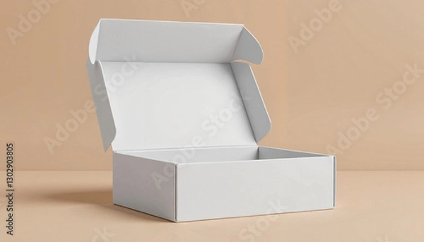 Obraz Open white box against beige background, mockup