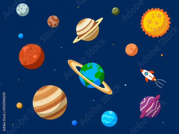 Fototapeta whimsical of the solar system with planets and