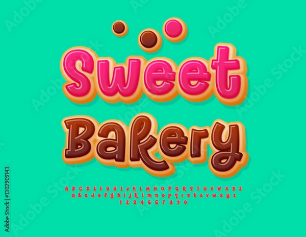 Obraz Vector Delicious banner Sweet Bakery. Tasty Cake Font. Playful Alphabet Letters and Numbers set. 