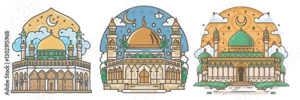 Fototapeta Al Aqsa Mosque building element vector illustration set 