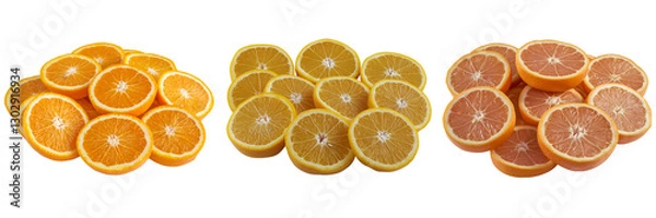 Fototapeta Collection of sliced oranges showcasing various citrus fruits on Transparent Background