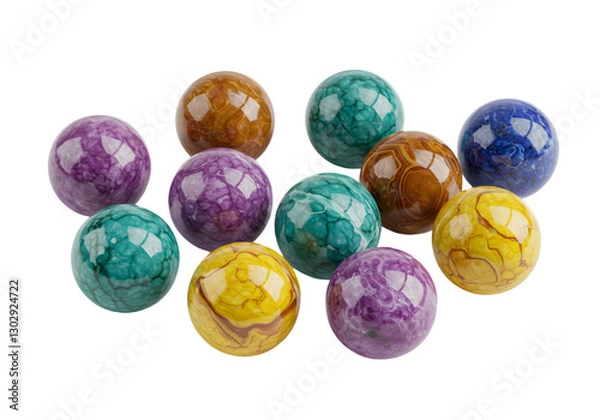Fototapeta Colorful ceramic spheres in assorted hues arranged in a creative display on a white background for decorative purposes